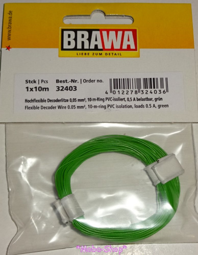 Brawa 32403 Dekoderlitze 0,05 mm², 10m, grün