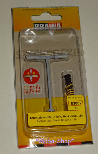 Preview: Brawa 83002 N Bahnsteigleuchte, 2-fach, Stecksockel mit LED