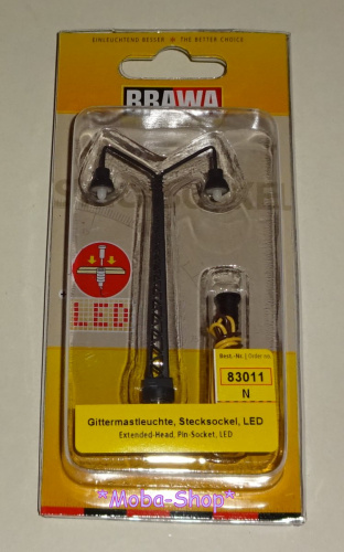 Preview: Brawa 83011 N Gittermastbogenleuchte, 2-fach, Stecksockel mit LED