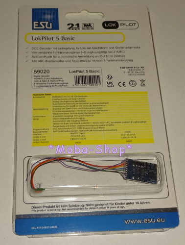 ESU 59020 "LokPilot 5" Basic, DCC, 8-pol. Schnittstelle, NEM 652