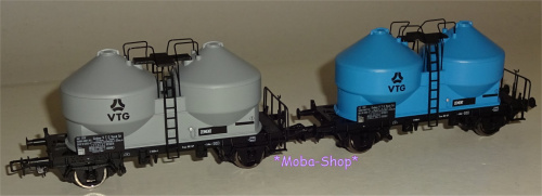 Preview: Rivarossi HR6592 H0 2-tlg. Set Silowagen (grau+blau) »VTG«