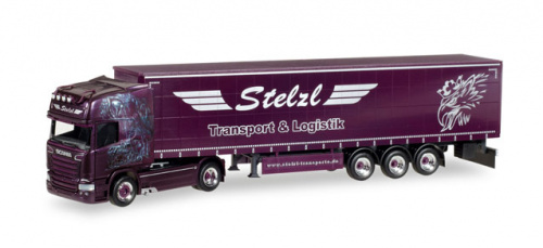 Herpa 307987 Scania R TL Gardinenplanen-Sattelzug »Stelzl»