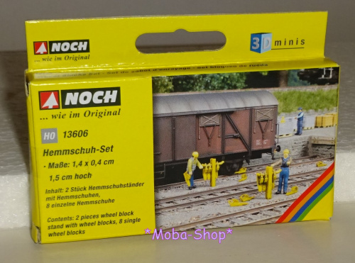 Preview: NOCH 13606 H0 3D-minis »Hemmschuh-Set«, 2+8 Stück