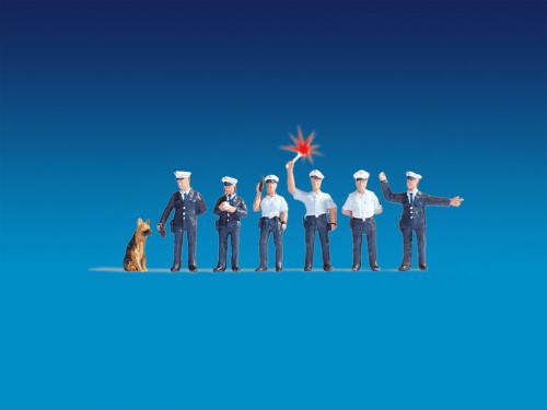 NOCH 17551 H0 Polizisten blau mit Hund, beleuchtet, Deutschland