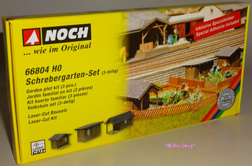 Preview: NOCH 66804 H0 Schrebergarten-Set 3 Gartenhäuser