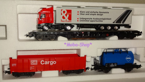 PIKO H0 3-tlg. GW-Set mit Truck, off. Güterwagen und Kesselwagen (aus 57170)