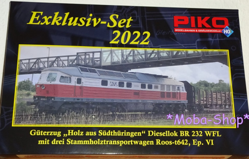 PIKO 58116 H0 Diesellok BR 232 + 3 Stammholztransportwagen, WFL