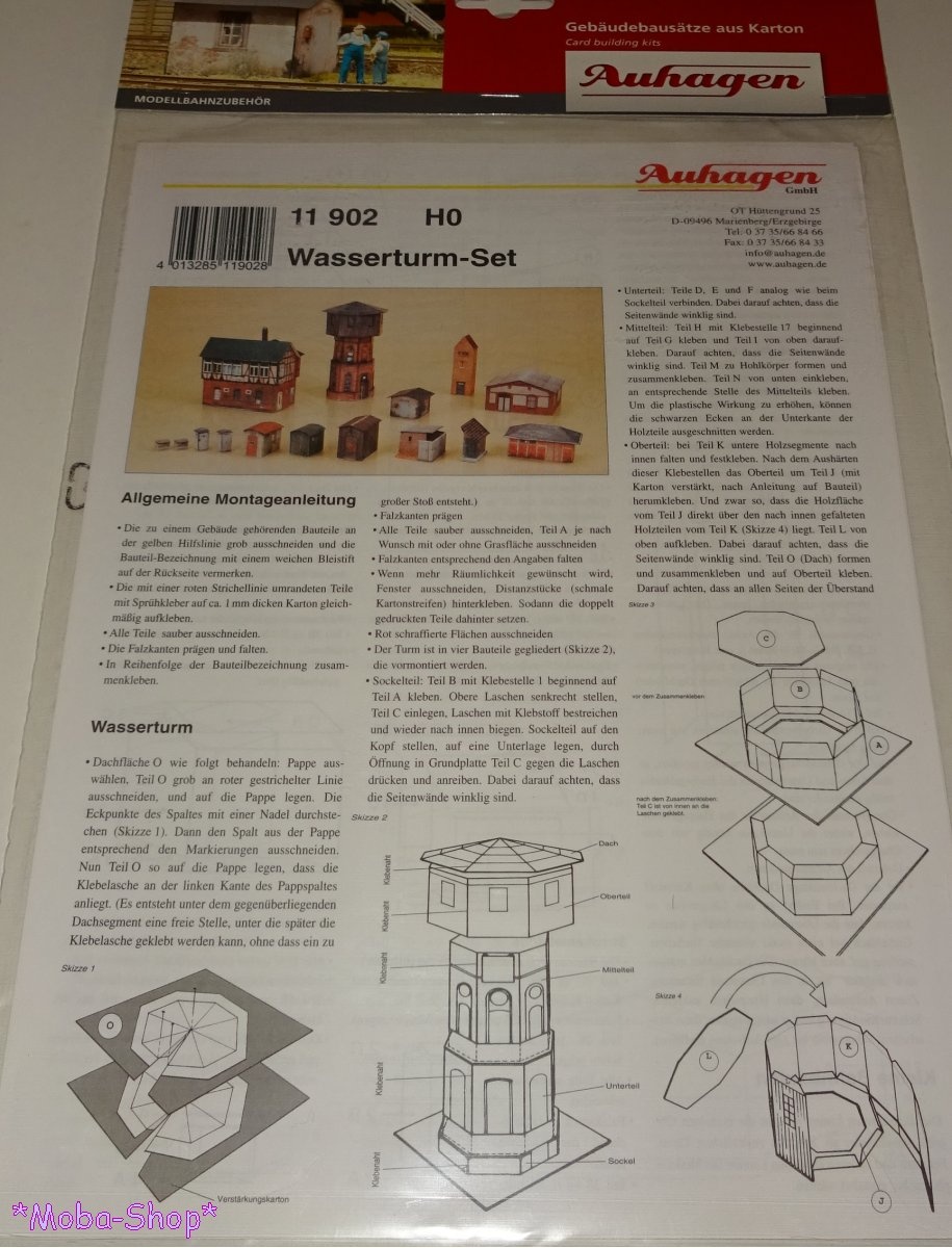 Auhagen 11902 H0 Karton Wasserturm-Set