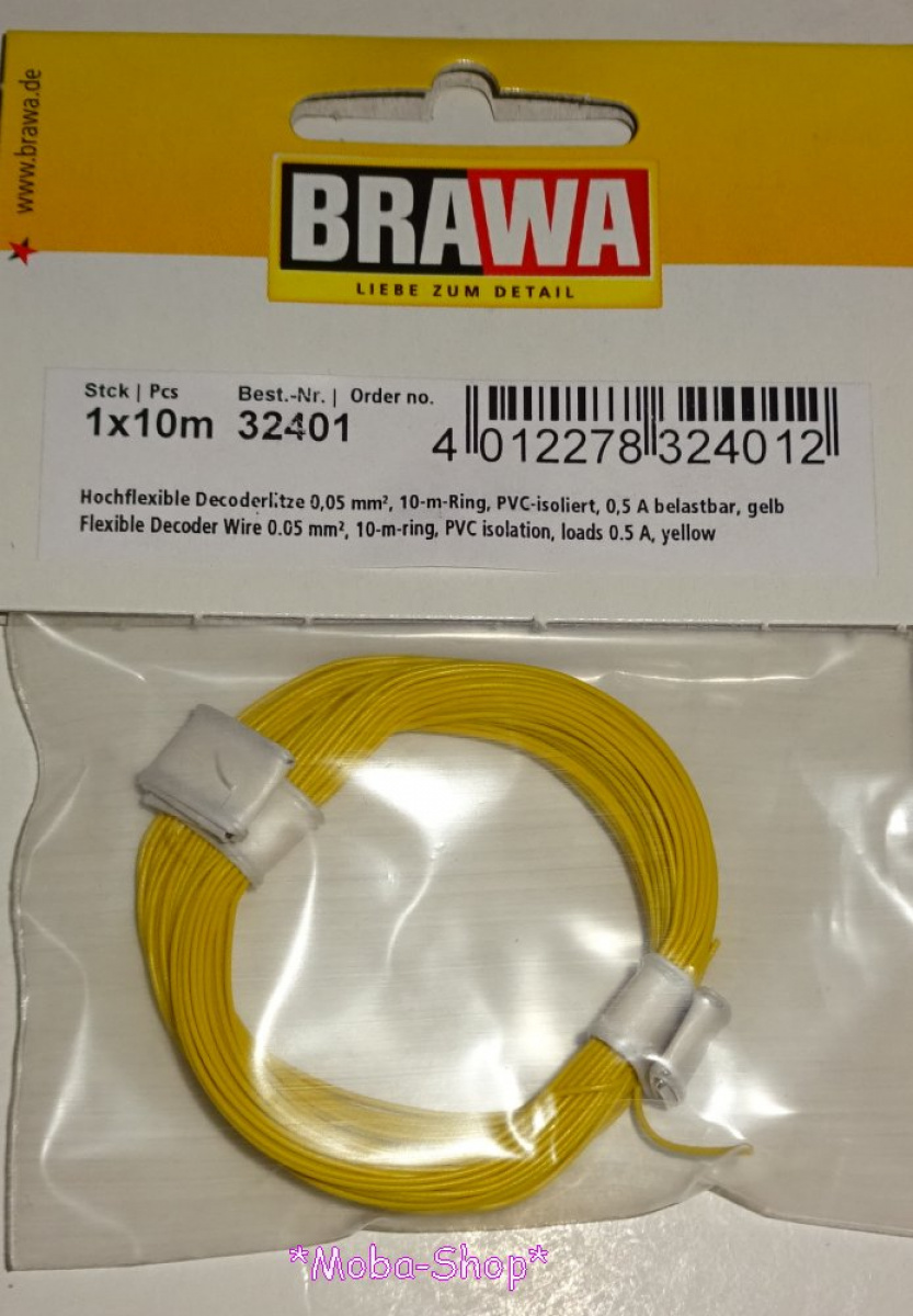 Brawa 32401 Dekoderlitze 0,05 mm², 10m, gelb