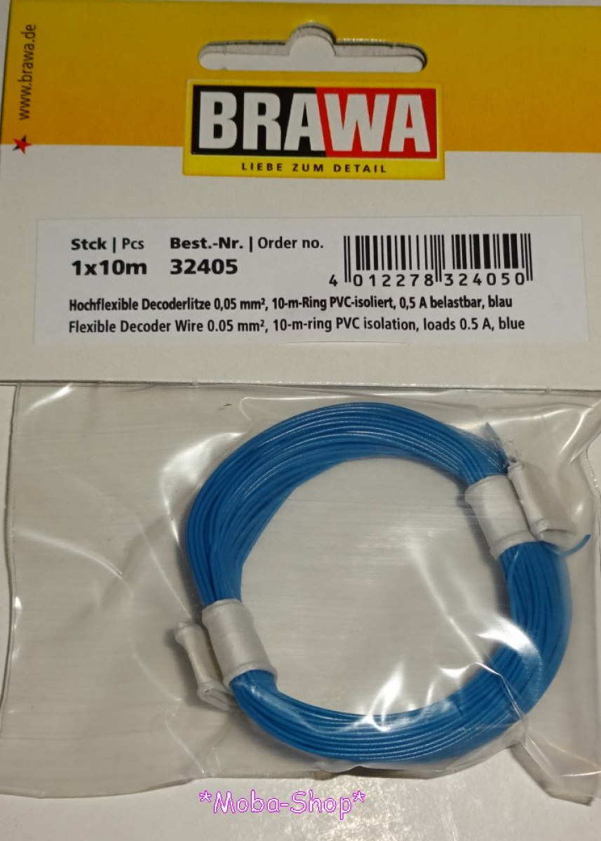 Brawa 32405 Dekoderlitze 0,05 mm², 10m, blau