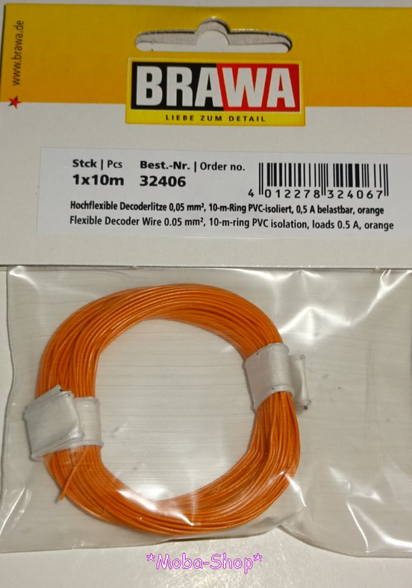 Brawa 32406 Dekoderlitze 0,05 mm², 10m, orange