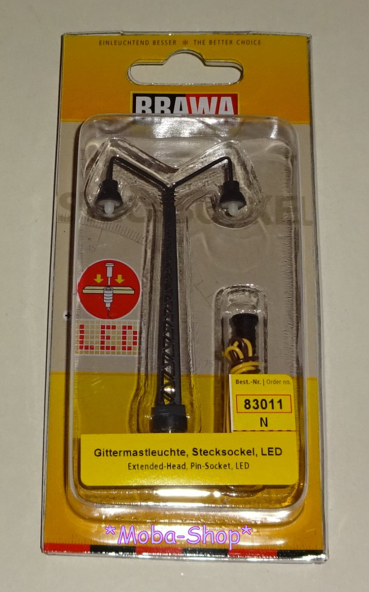 Brawa 83011 N Gittermastbogenleuchte, 2-fach, Stecksockel mit LED