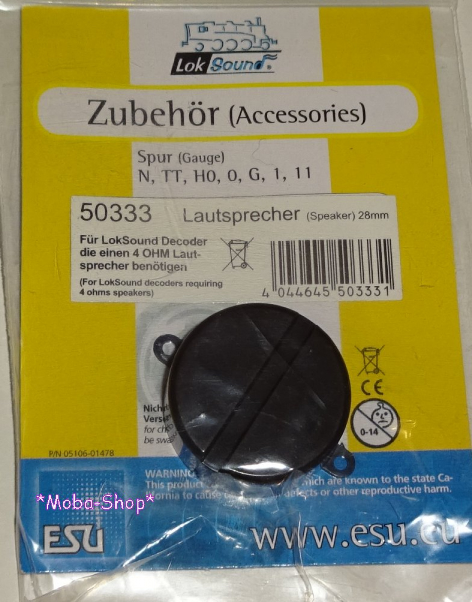 ESU 50333 Lautsprecher 4 Ohm, rund, 28 mm, 1-2 Watt