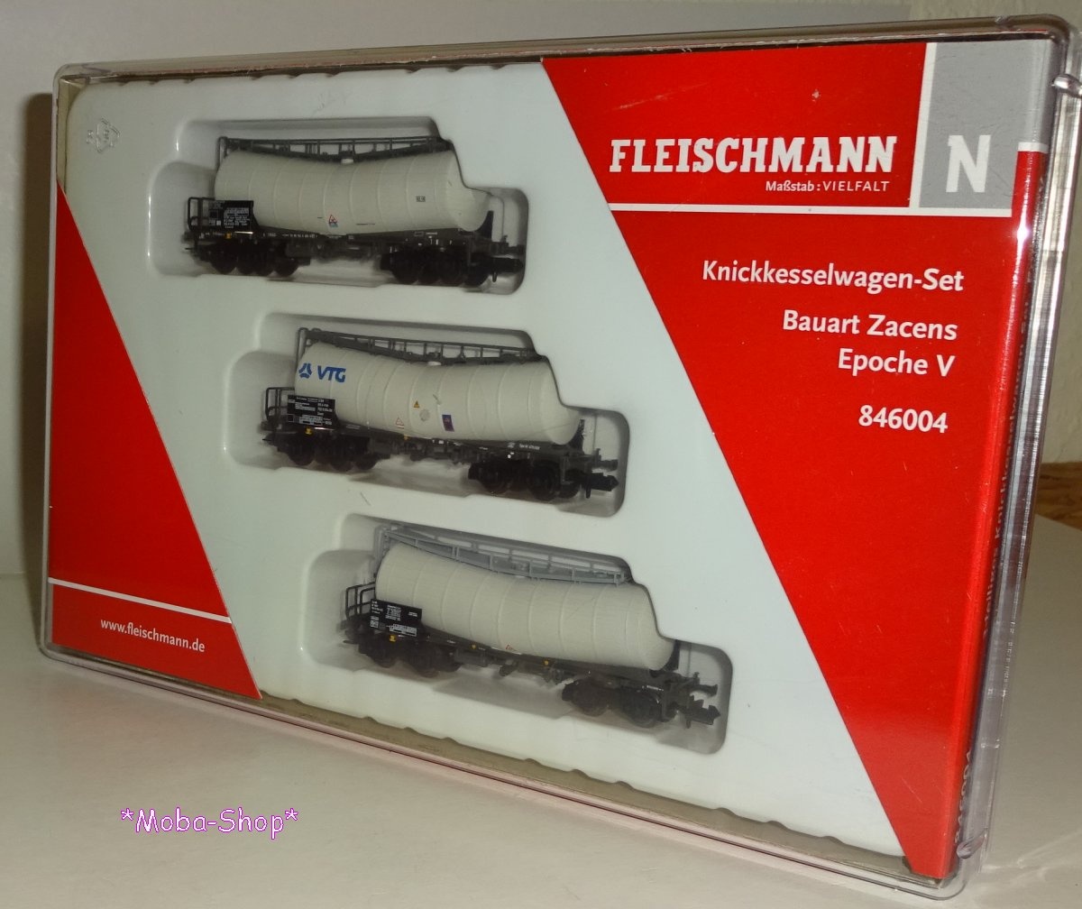 Fleischmann 846004 N 3-tlg. Knickkesselwagen-Set, Bauart Zacens, Ep. V