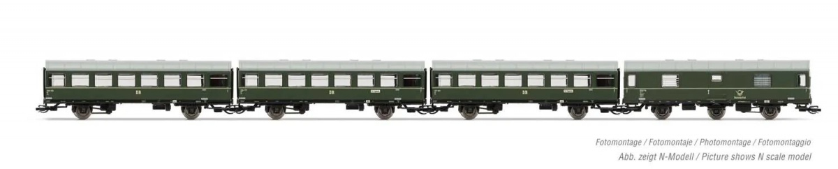 Arnold HN9510 TT 4-tlg.Set Reko Personenwagen, 3x 2.kl. mit Postwagen, DR