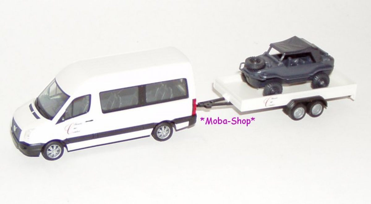 Herpa 049061 VW Crafter Bus mit Anhänger und VW Schwimmwagen