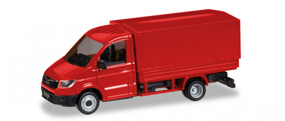 Herpa 093712 MAN TGE Einfachkabine mit Pritsche und Plane, rot