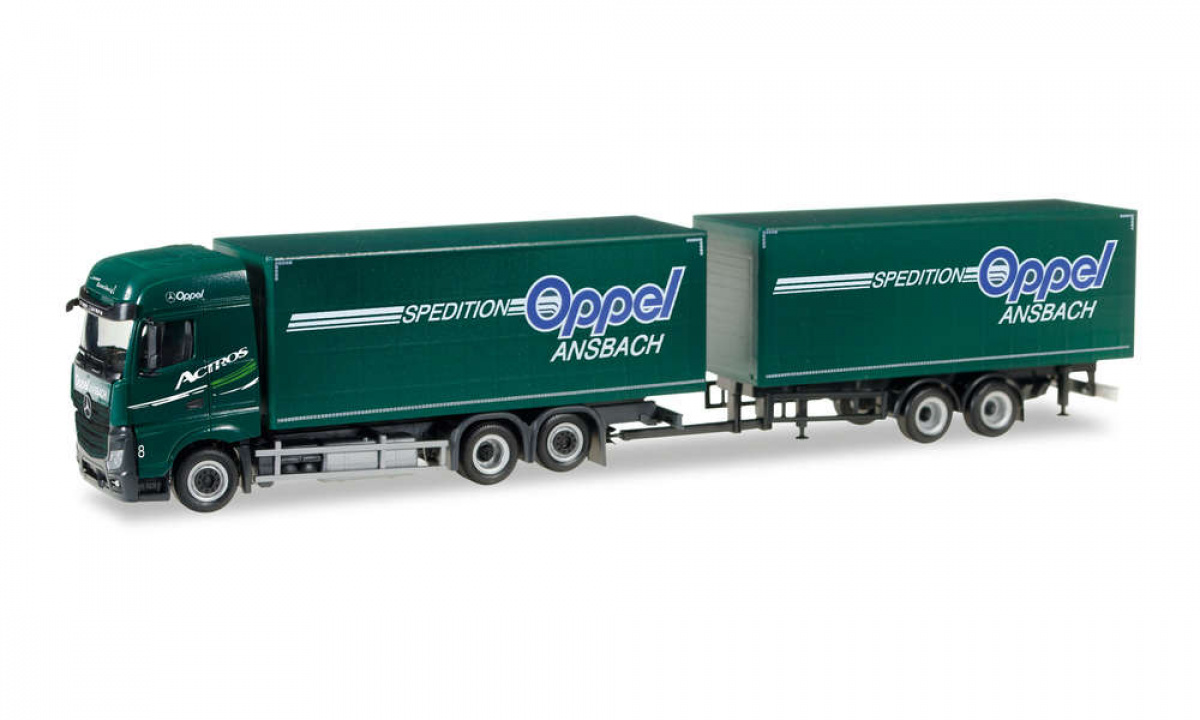 Herpa 307376 MB Actros Gardinenplanen-Hängerzug »Oppel Ansbach»