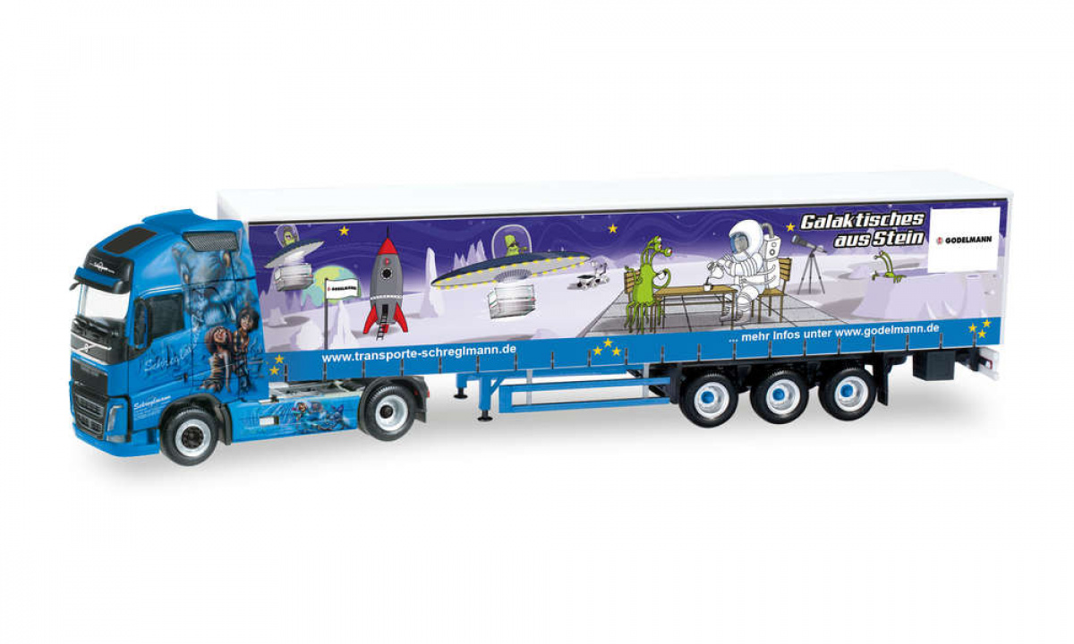 Herpa 307741 Volvo FH Gl. XL Gardinenplanen-Sattelzug »Schreglmann»
