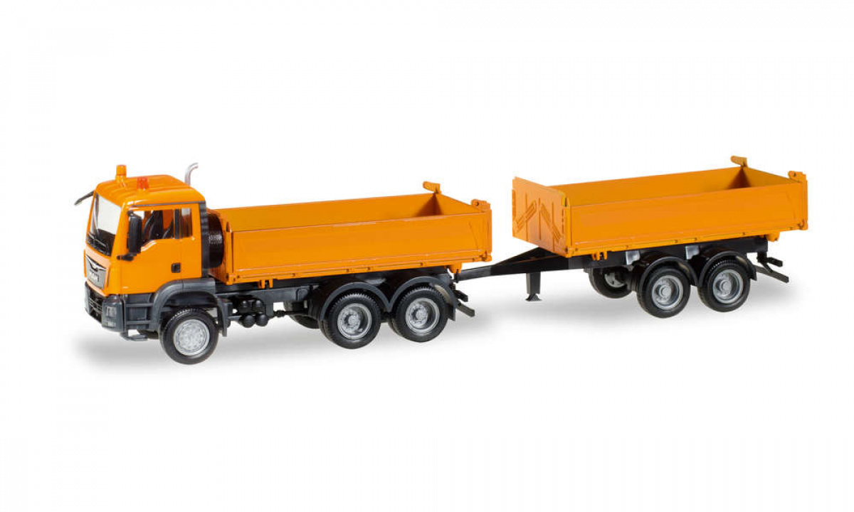 Herpa 308090 MAN TGS M Euro 6c Baukipper-Tandem-Hängerzug