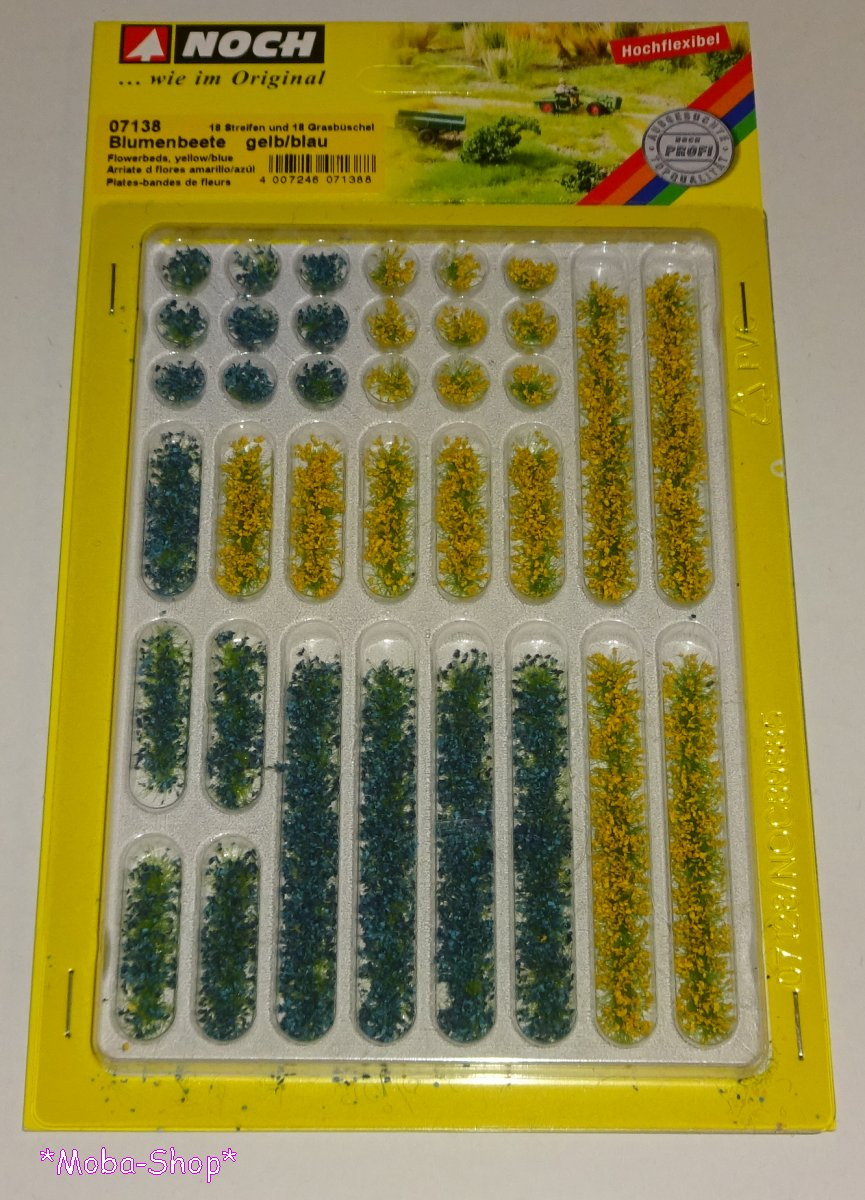 NOCH 07138 Blumenbeete gelb/blau, 18 Streifen und 18 Büschel