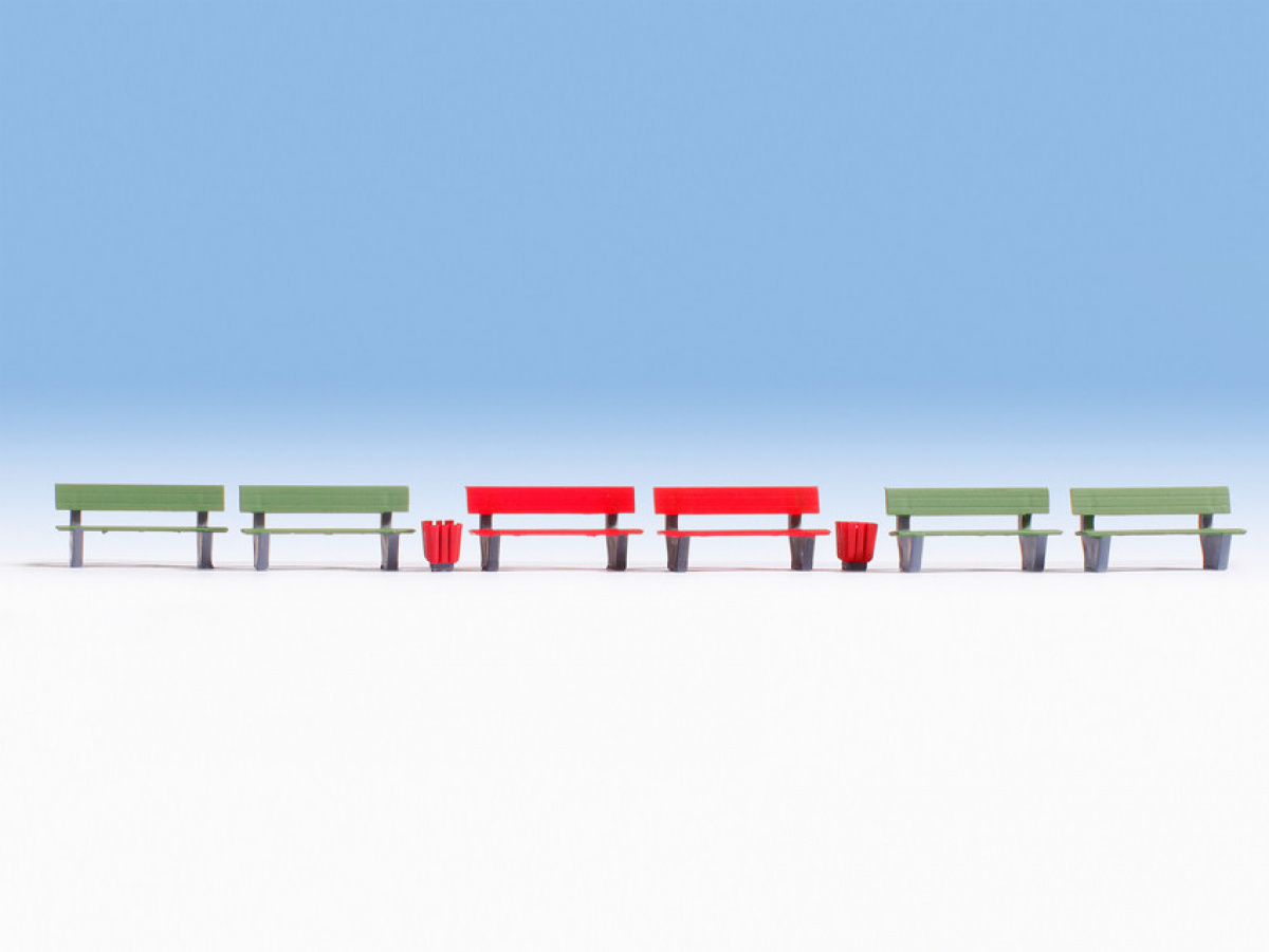 NOCH 35848 N Bänke, 6 Stück + 3 Papierkörbe