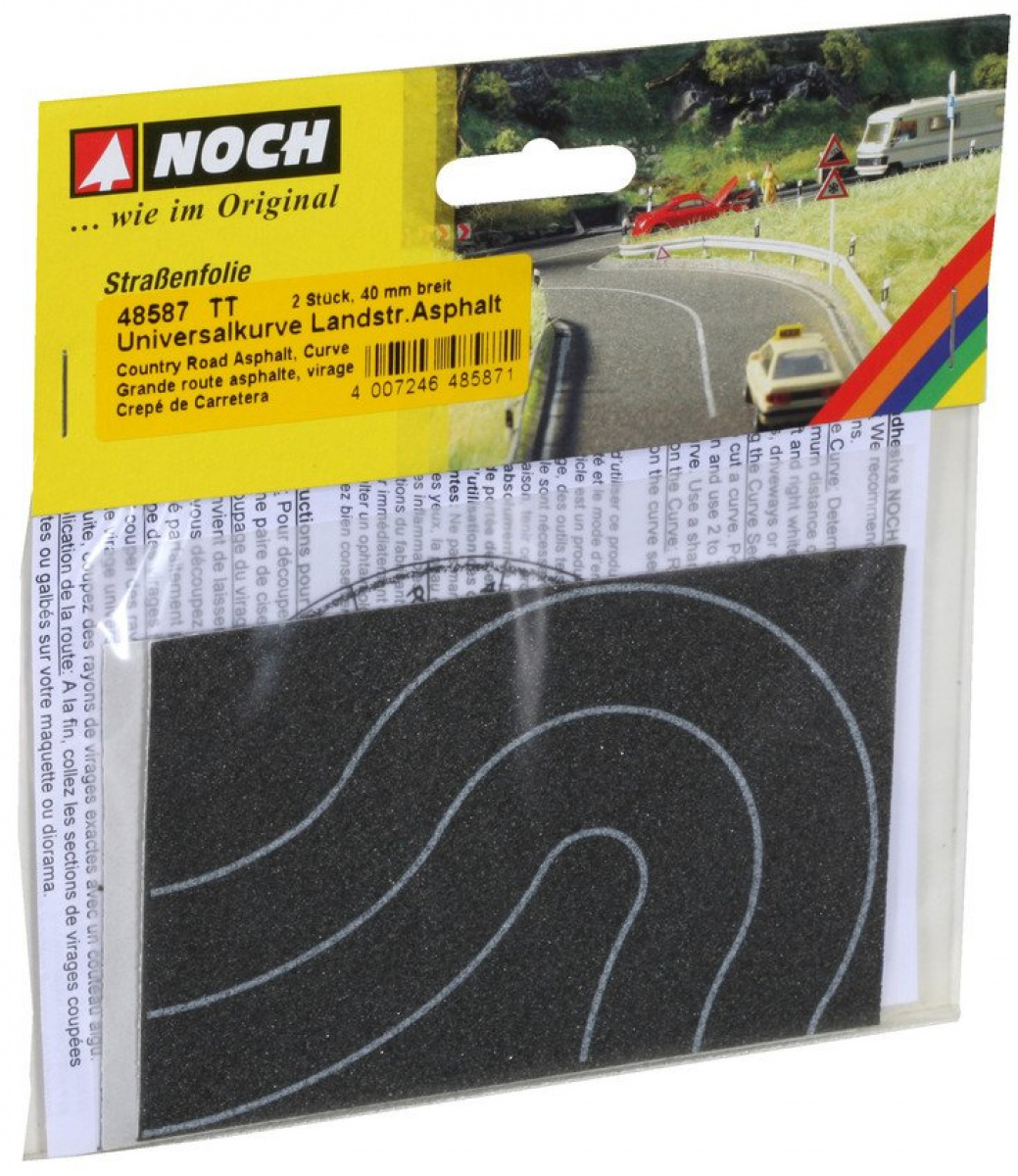 NOCH 48587 TT Straßenfolie Universalkurve, Landstraße Asphalt