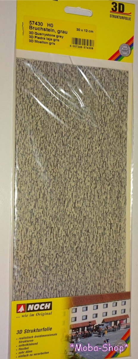 NOCH 57430 H0 3D Bruchstein, grau, Strukturfolie