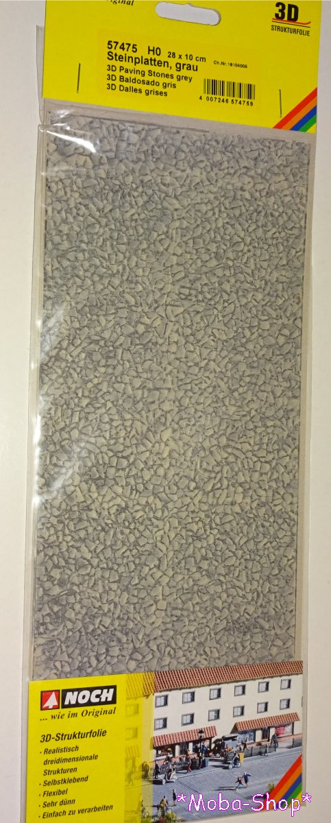 NOCH 57475 H0 3D Steinplatten, grau, Strukturfolie