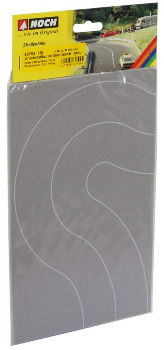 NOCH 60704 H0 Strassenfolie Bundesstrasse Grau Kurve