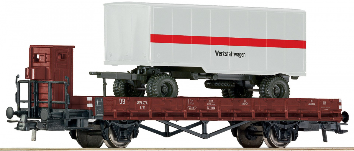 ROCO 67696 H0 Rungenwagen beladen mit »Werkstattwagen«, DB