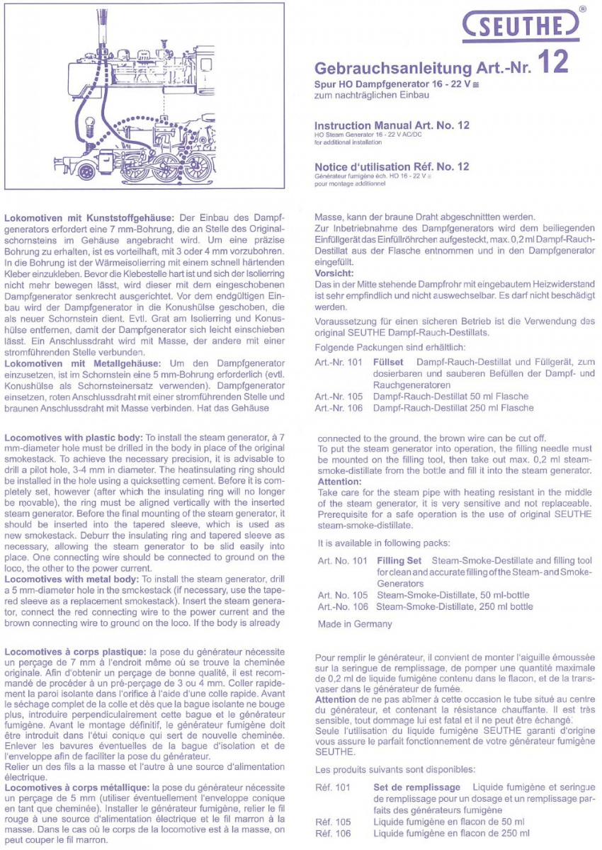 Seuthe Dampfgenerator Nr. 12 (inkl. Destillat)