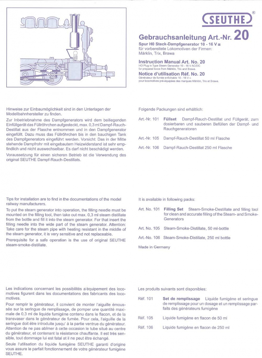 Seuthe Dampfgenerator Nr. 20 (inkl. Destillat)