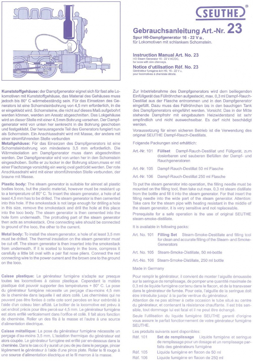 Seuthe Dampfgenerator Nr. 23 (inkl. Destillat)